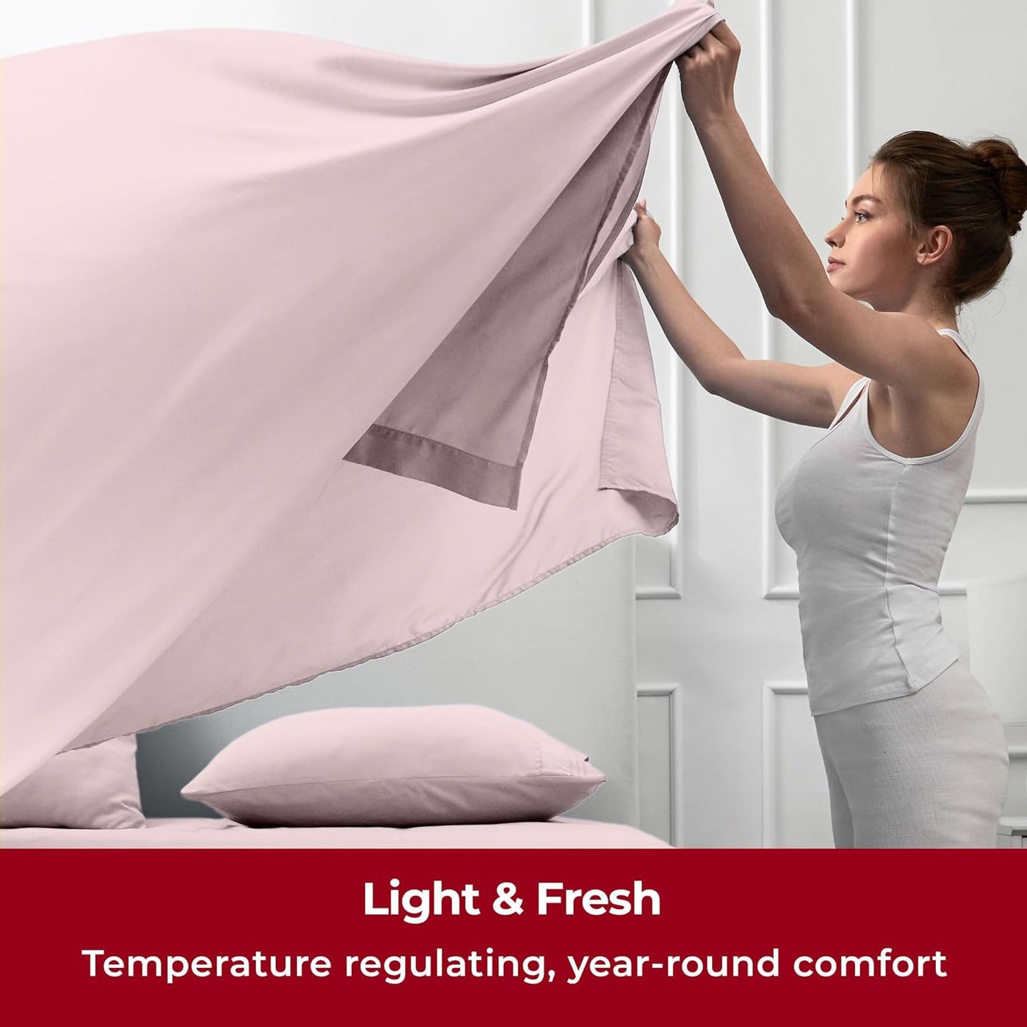 Mellanni Split King Sheets Set - 5 PC Iconic Collection Bedding - Hotel Luxury, Extra Soft, Cooling Bed Sheets - Wrinkle, Fade, Stain Resistant (Split King, Blush Pink)