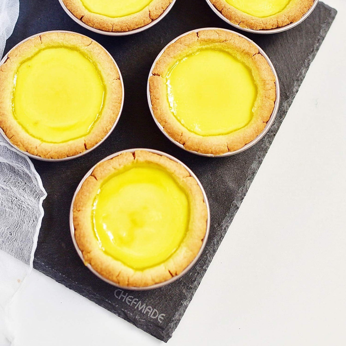 CHEFMADE Mini Pudding Pan Set, 3-Inch 4Pcs Non-Stick Egg Tart Mold Round Mini Cake and Loaf Bakeware for Oven and Instant Pot Baking (Champagne Gold)