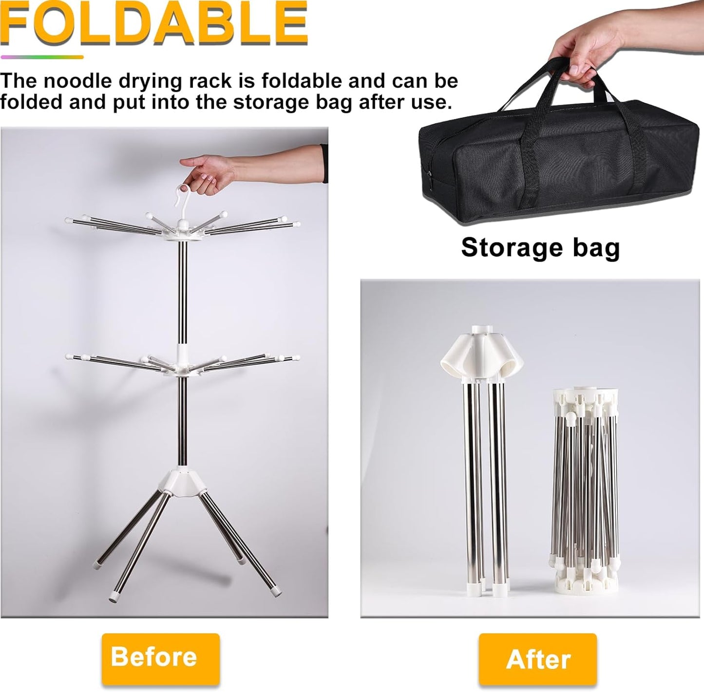 Pasta Drying Rack, Large Pasta Rack with 20 Arms, Pasta Drying Rack Collapsible for Homemade Fresh Spaghetti