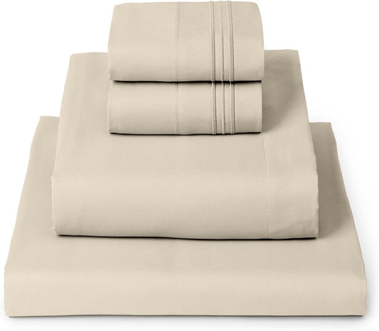 Mellanni Full Sheets Set - 4 PC Iconic Collection Bedding - Hotel Luxury, Extra Soft, Cooling Bed Sheets - Wrinkle, Fade, Stain Resistant (Full, Beige)