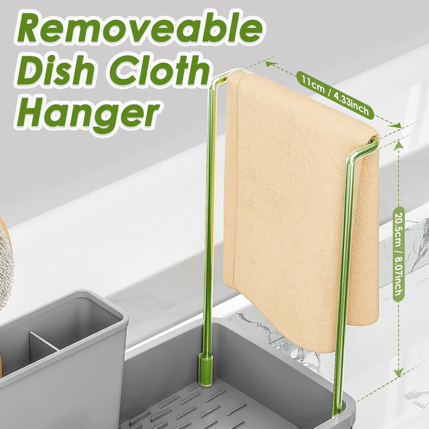 Stainless Steel Sink Caddy, Sponge Holder for Kitchen Sink with Brush Holder & Dishcloth Rack, Rustproof Sink Organizer Countertop, Soap Dispenser Kitchen Organizers Storage Essentials (Gray)