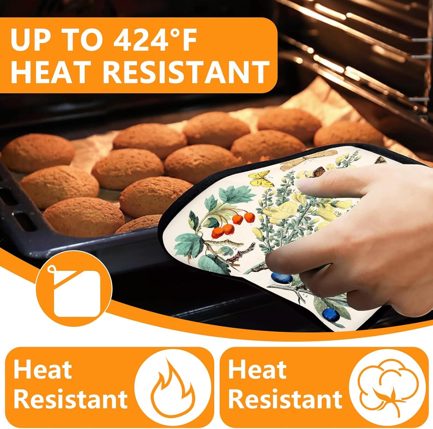 Wildflowers Butterfly Oven Mitts and Pot Holders Sets 4Pcs,Extra Long Oven Gloves Potholder for Kitchen Cooking Baking BBQ 100% Cotton Heat Resistant