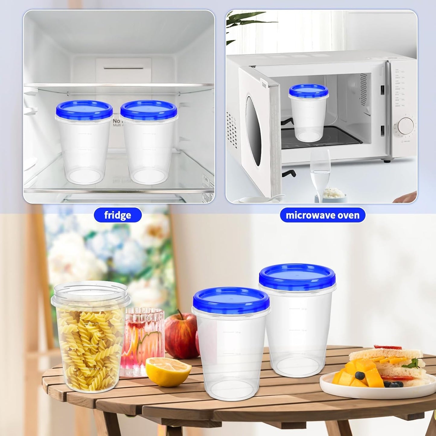 12 Pack Freezer Containers with Screw On Lids, 32 Oz Stackable Reusable Plastic Storage Container, Airtight Plastic Food Storage Containers with Twist Top Lids for Food Soup Jello Sauce