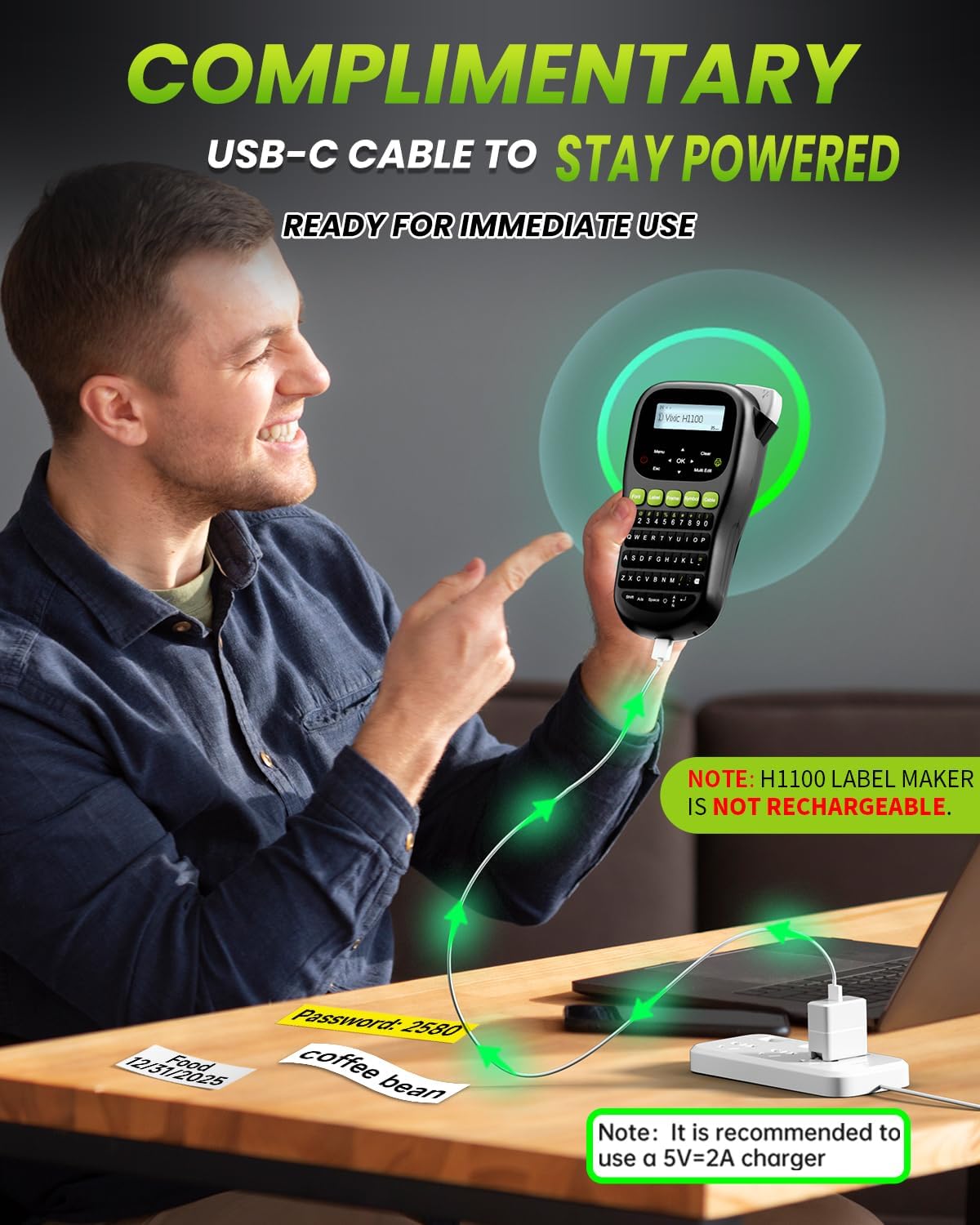 Label Maker Machine, H1100 Label Makers with Backlit Screen, Portable Label Maker Waterproof-Labels Handheld Labeler with Keyboard, Industrial Labeling Machine for Cable Wire Network