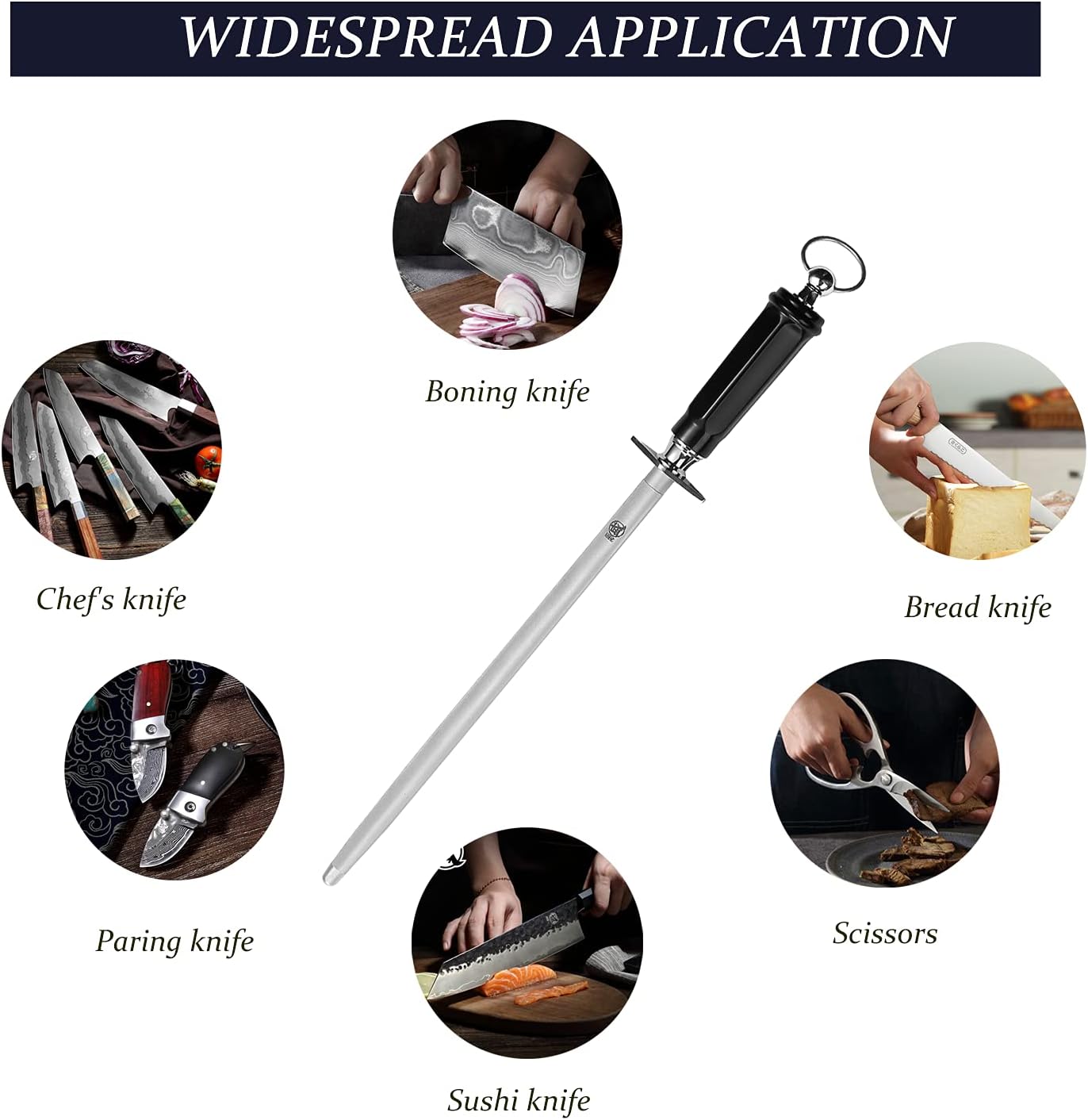 MITSUMOTO SAKARI 10 inch Japanese Honing Steel - Flat Diamond Knife Sharpening Rod, Professional High Carbon Sharpener with ABS Handle & Powerful Magnet