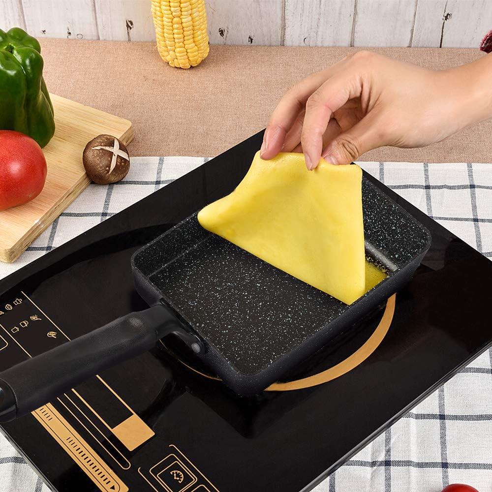 MyLifeUNIT Tamagoyaki Pan, Japanese Omelette Pan Nonstick with Silicone Spatula, Square Egg Pan 7 x 5 inches, Black