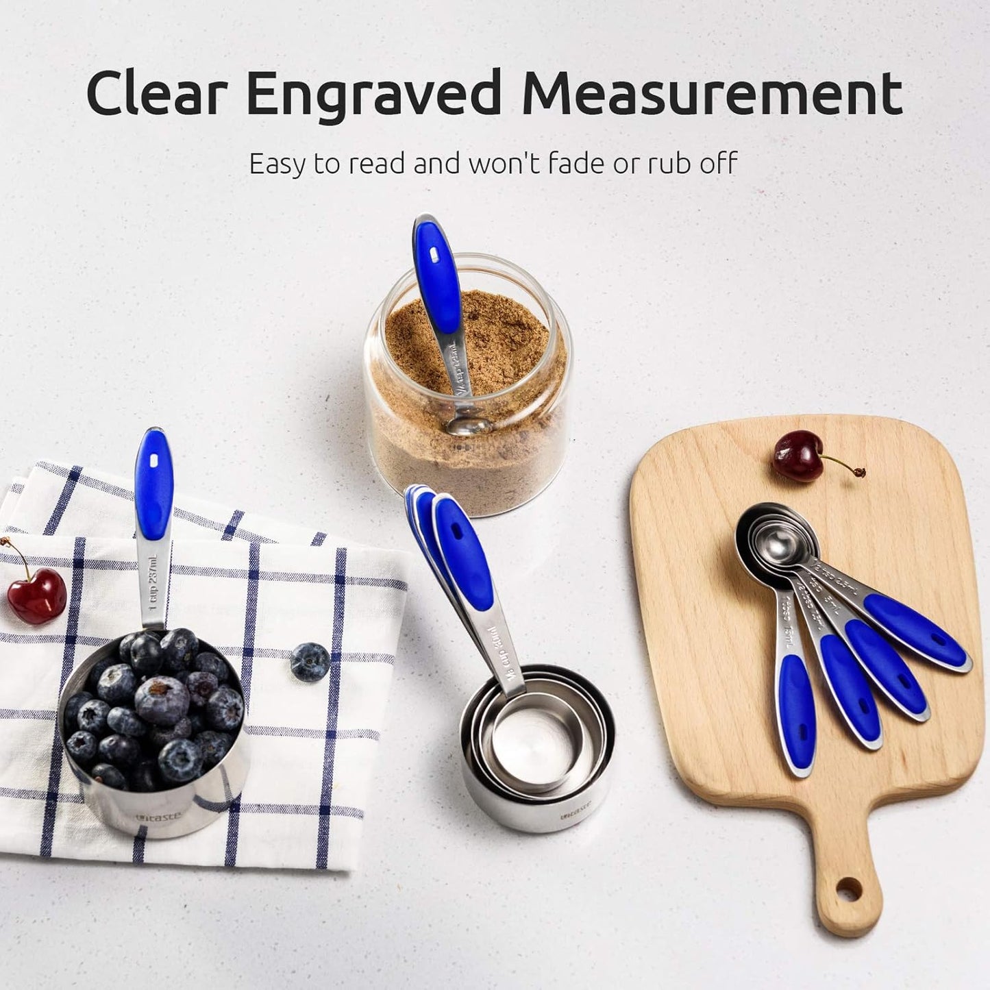 Measuring Cups : U-Taste 18/8 Stainless Steel Measuring Cups and Spoons Set of 10 Piece, Upgraded Thickness Handle(Blue)