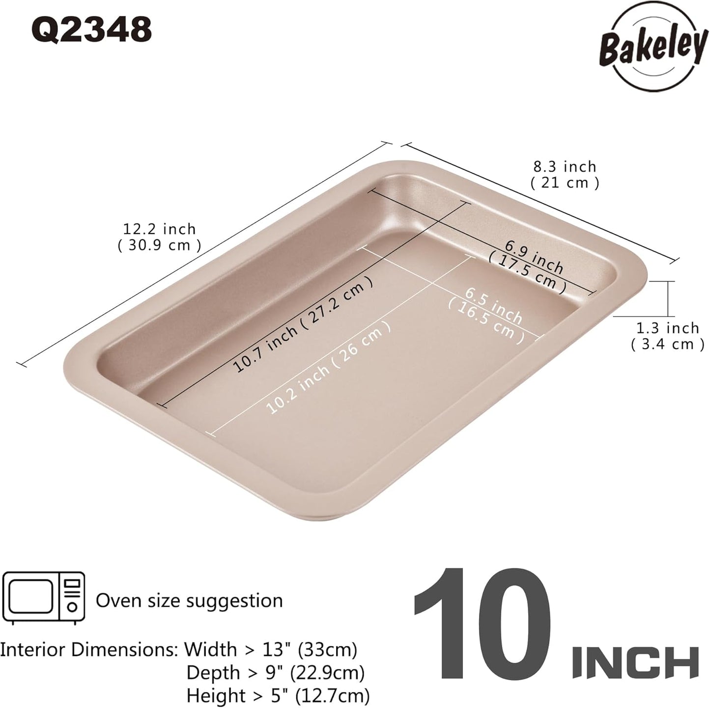 10-Inch Nonstick Shallow Cake Pan, Rectangle Bread Loaf Pan, Baking Sheet Set of 2