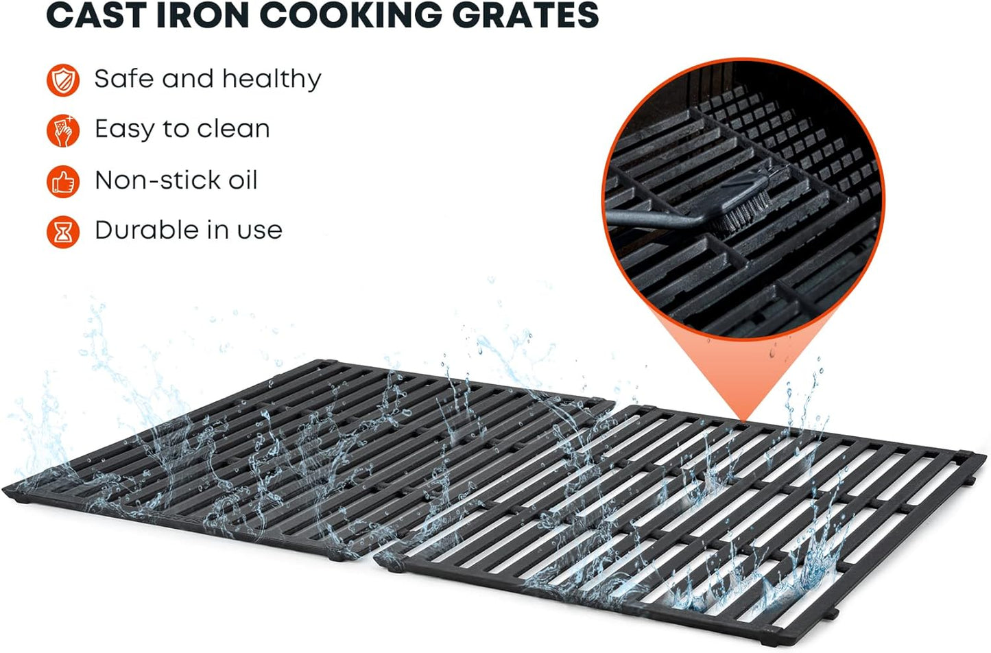 Stanbroil Cast Iron Cooking Grate for Weber Genesis II and Genesis II LX 300 Series Gas Grills - Grill Grid Grate for Weber Genesis 2022 - Replacement Parts for Weber 66095, Set of 2