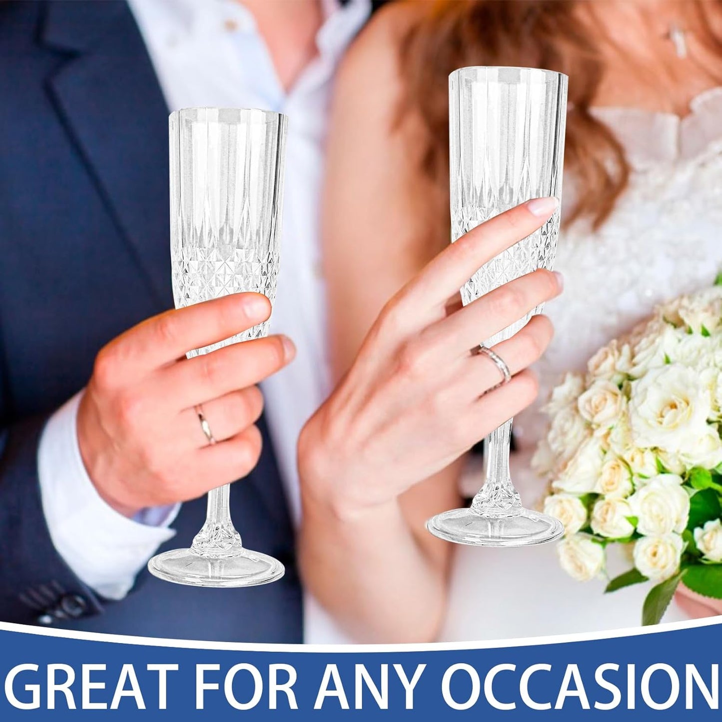 Plastic Champagne Flutes, 24PCS White Transparent Plastic Wine Glasses Goblets Shatterproof Reusable Champagne Flute for Weddings, Bachelor Parties, Toasting, and Events(24,Transparent)