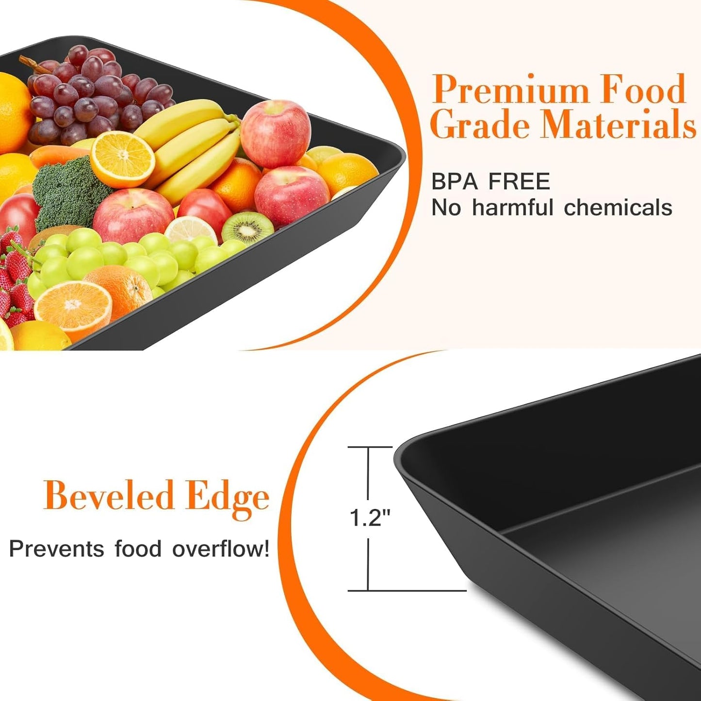 WOWBOX 5 pcs Serving Tray for Entertaining, Serving Platters for Snacks, Fruit, Cookies, Dessert, Reusable Plastic Trays for Serving Food and Pantry Organization in Kitchen & for Parties, (Black)