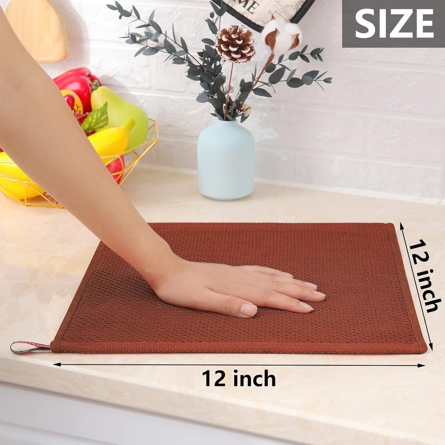 Homaxy 100% Cotton Waffle Weave Kitchen Dish Cloths, Ultra Soft Absorbent Quick Drying Dish Towels, 12 x 12 Inches, 8-Pack, Rust