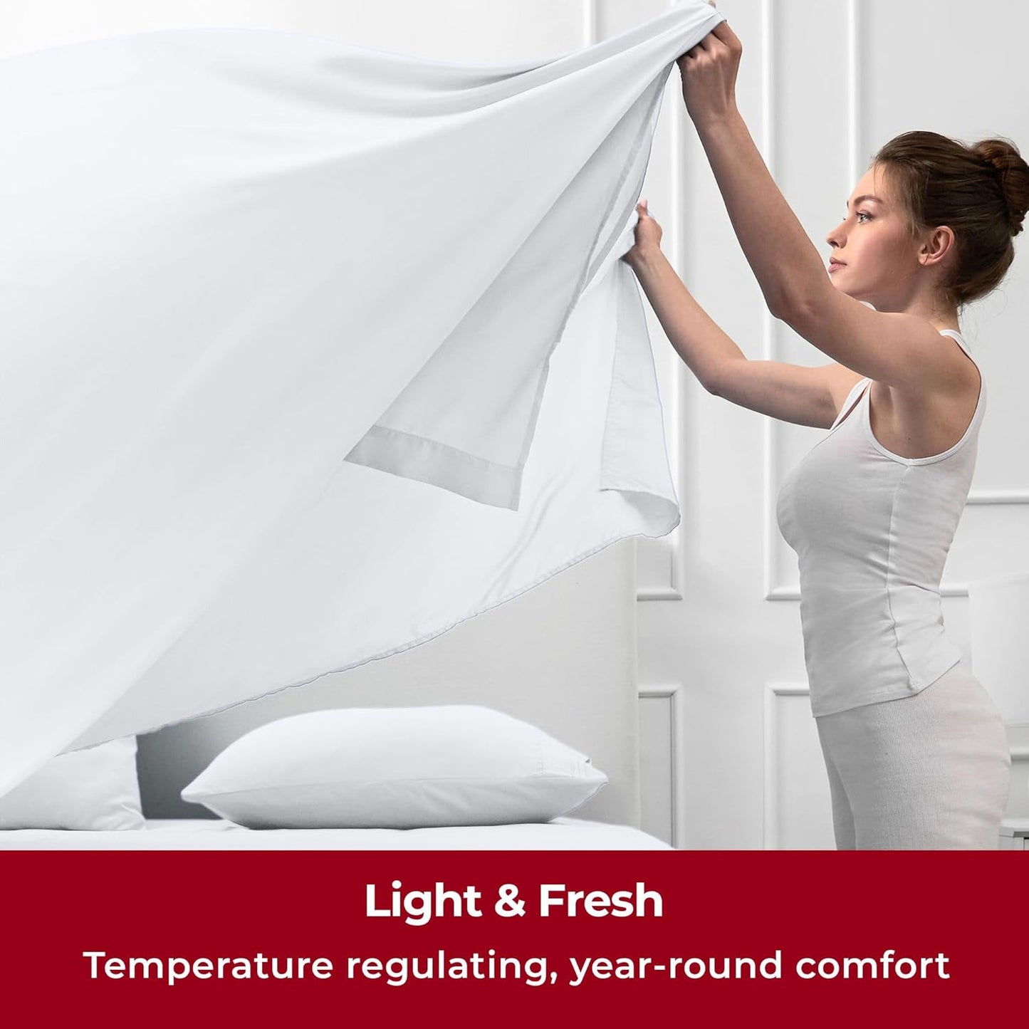 Mellanni Split King Sheets Set - 5 PC Iconic Collection Bedding - Hotel Luxury, Extra Soft, Cooling Bed Sheets - Wrinkle, Fade, Stain Resistant (Split King, White)