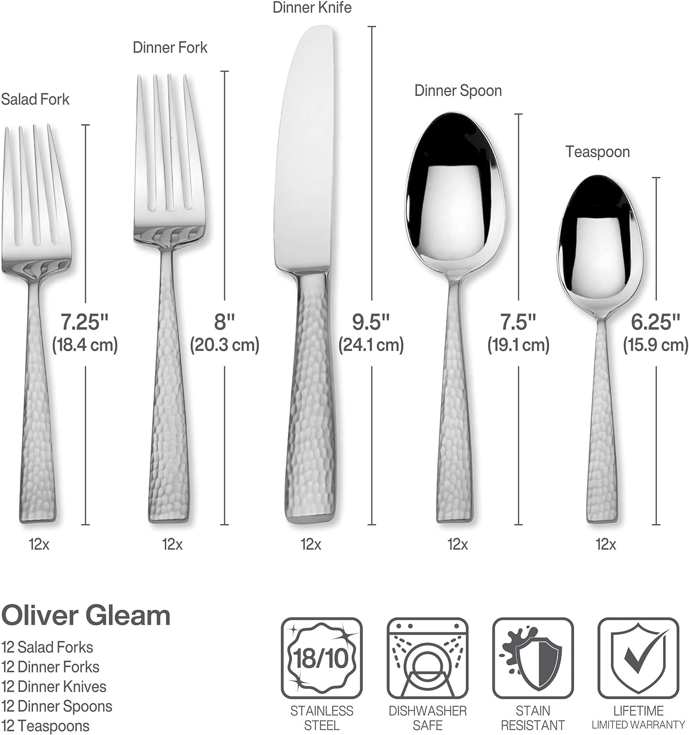 Mikasa, Oliver Gleam Flatware Service for 12, 65 Piece Set, 18/10 Stainless Steel, Silverware Set with Serving Utensils