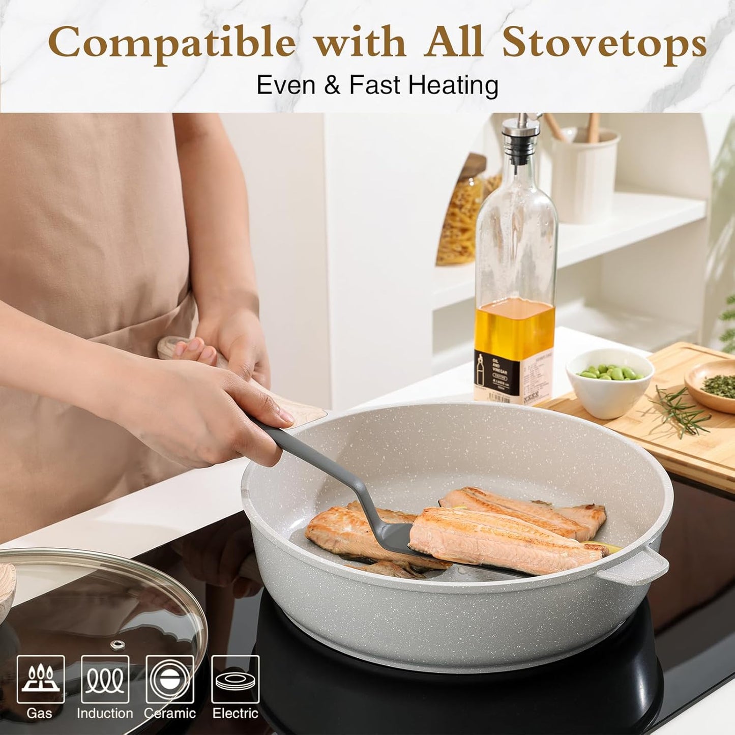 Nonstick Ceramic Deep Frying Pan, 11 Inch Non Toxic Skillet with Lid, Healthy Jumbo Cooker, Saute Pan for Cooking, Induction Cookware, PFOA & PFAS Free