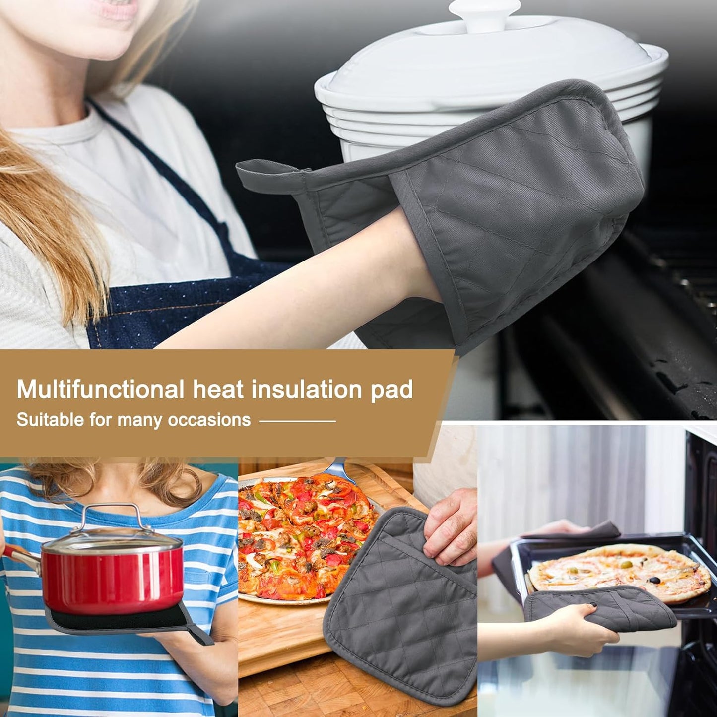 2 PCS Gray Pot Holders Sets for Kitchen Heat Resistant Oven Hot Pads with Pockets Non Slip Soft Grip Potholders for Baking Cooking 8"x8.5"