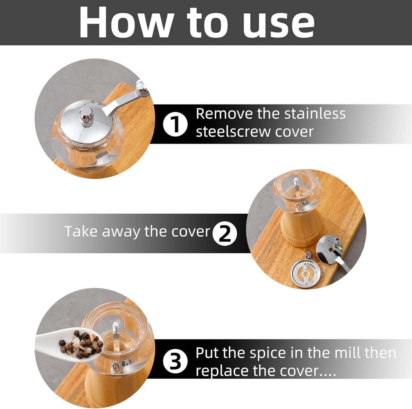 Classical Hand Shake Rubber Wood Salt or Pepper Grinder Set Refillable Salt Grinder Pepper Mill with Adjustable Coarseness Acrylic Body For Kitchen 1 Pack