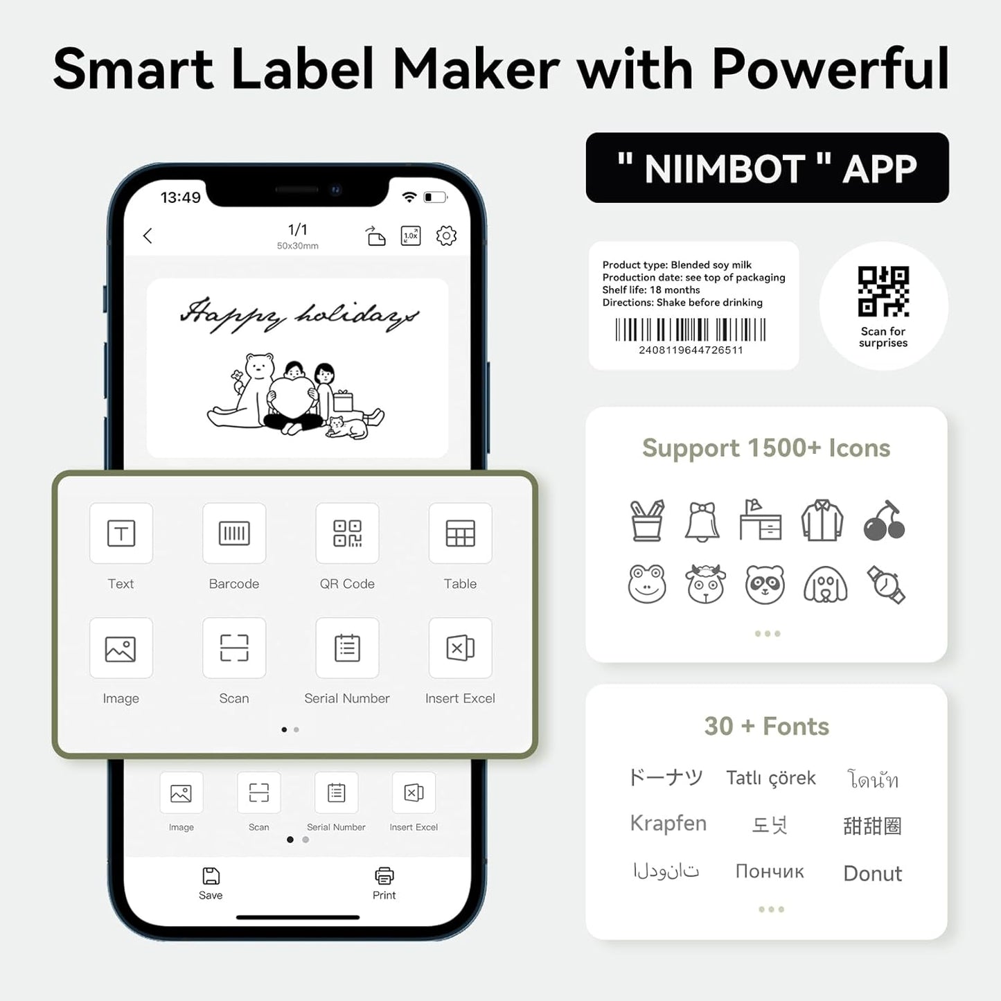 NIIMBOT B1 Label Maker Machine with Tape, Thermal Label Printer Easy to Use for Office, Home, Business, 2 Inch Label Maker with 2'' x1.18'' Labels-230pcs/Roll