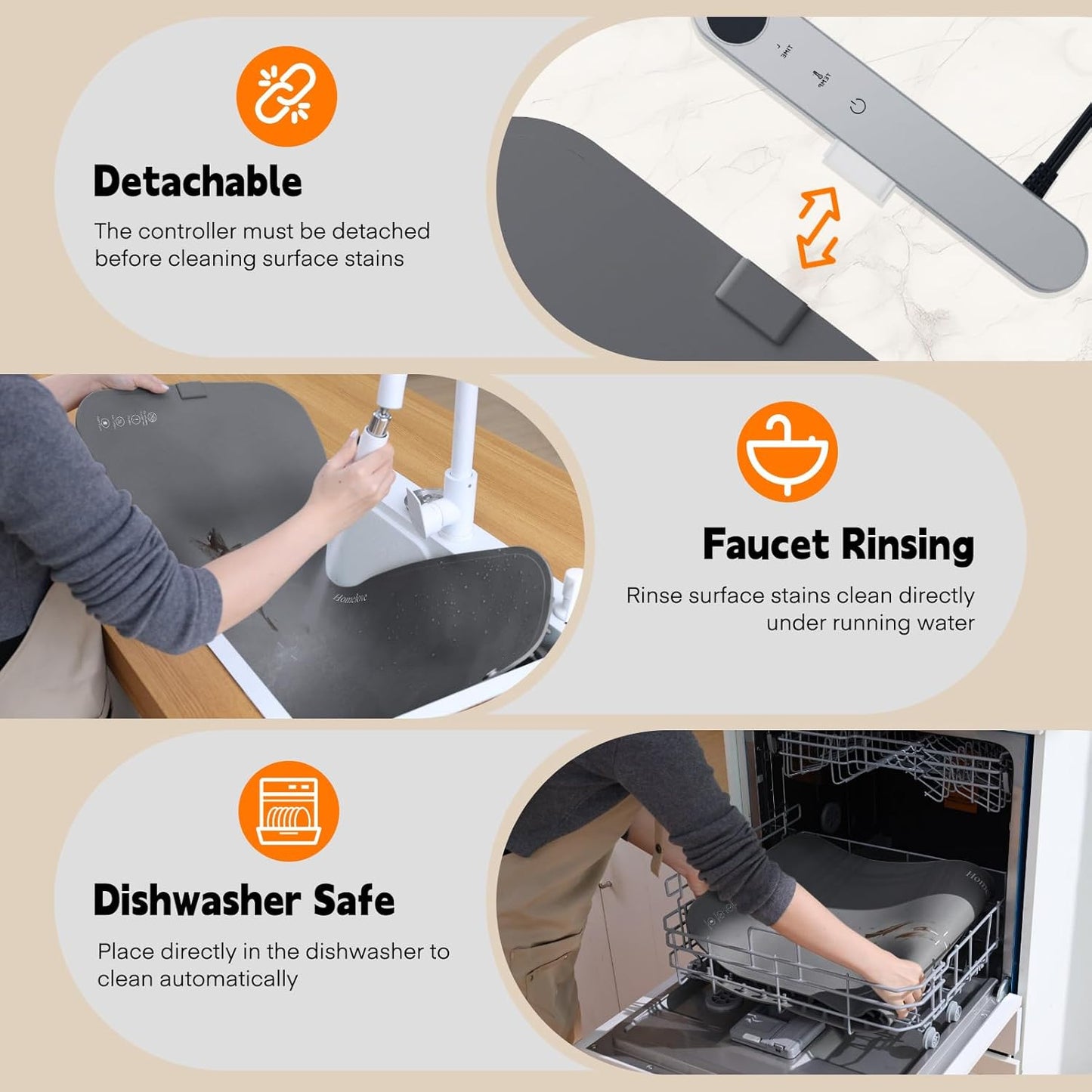 Homelove Food Warming Mat Waterproof - Electric Warming Tray with 6-Level Temperature and Hours Setting, Full Surface Graphene Heating, Dishwasher-Friendly Food Warmer Mat for Parties, Kitchen (Gray)