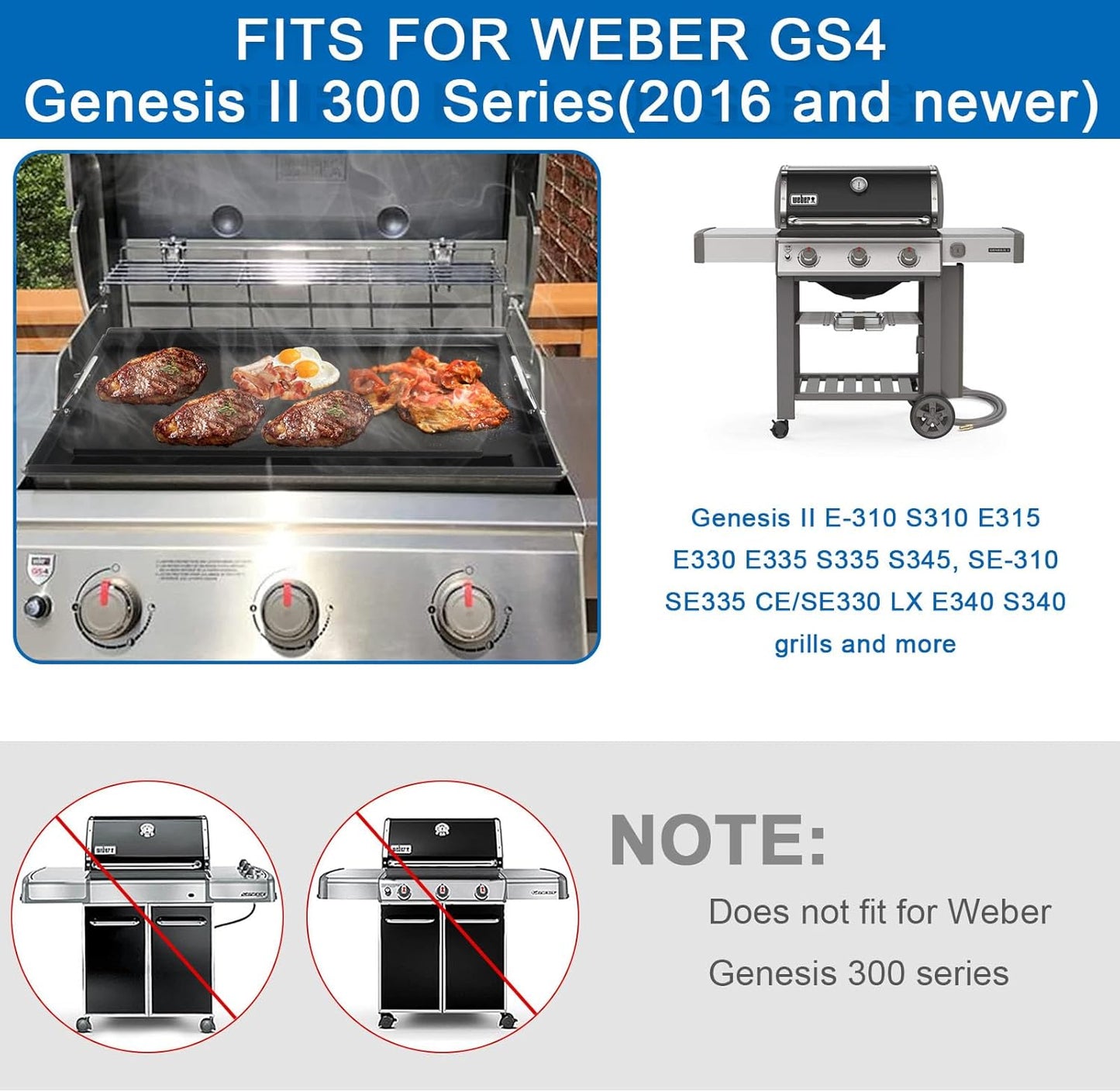 6788 Full Size Griddle for Weber GS4 Genesis II 300 Series Gas Grills Flat Top Grill Plate with Handles for Weber Genesis II E310 E330 S315 EX315 SX335 EX335