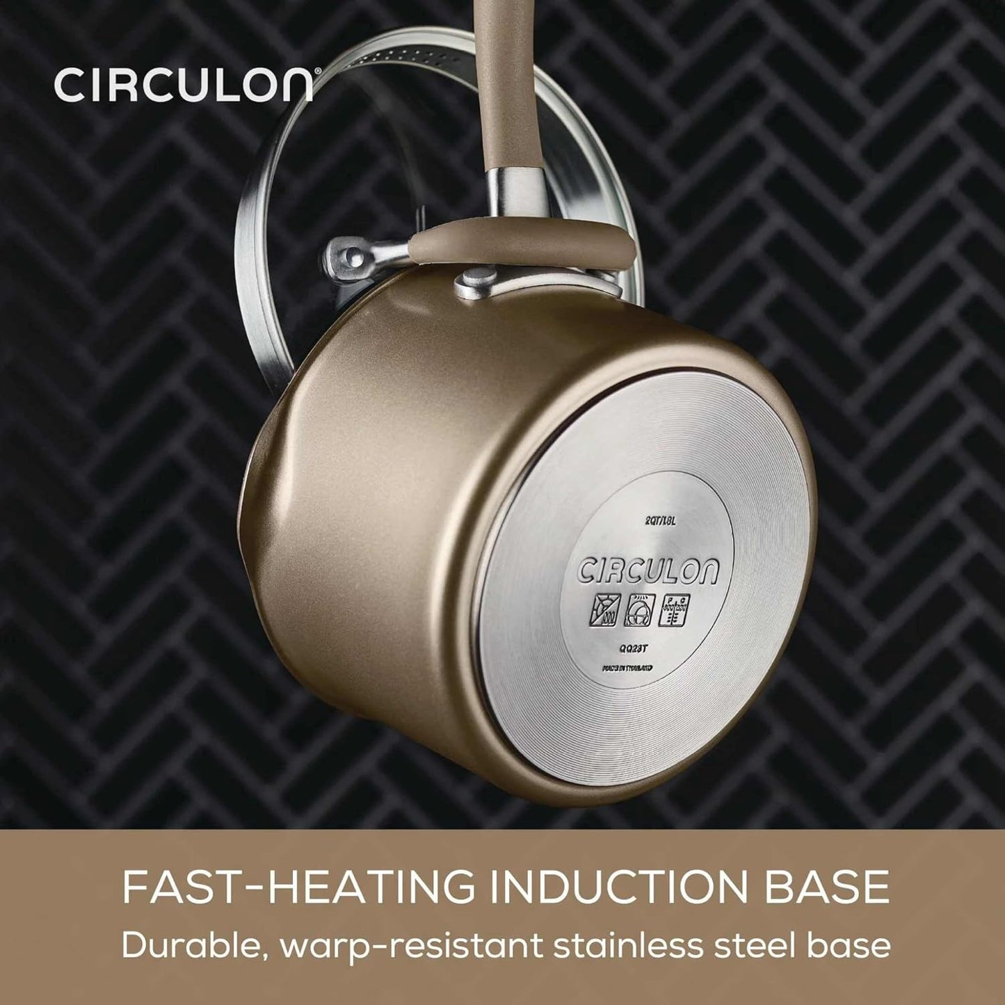 Circulon A1 Series with ScratchDefense Technology Nonstick Induction Pots and Pans, Metal Utensil Safe, Includes Splatter Guard, Slotted Turner and Silicone Trivets, 10 Piece Cookware Set - Champagne