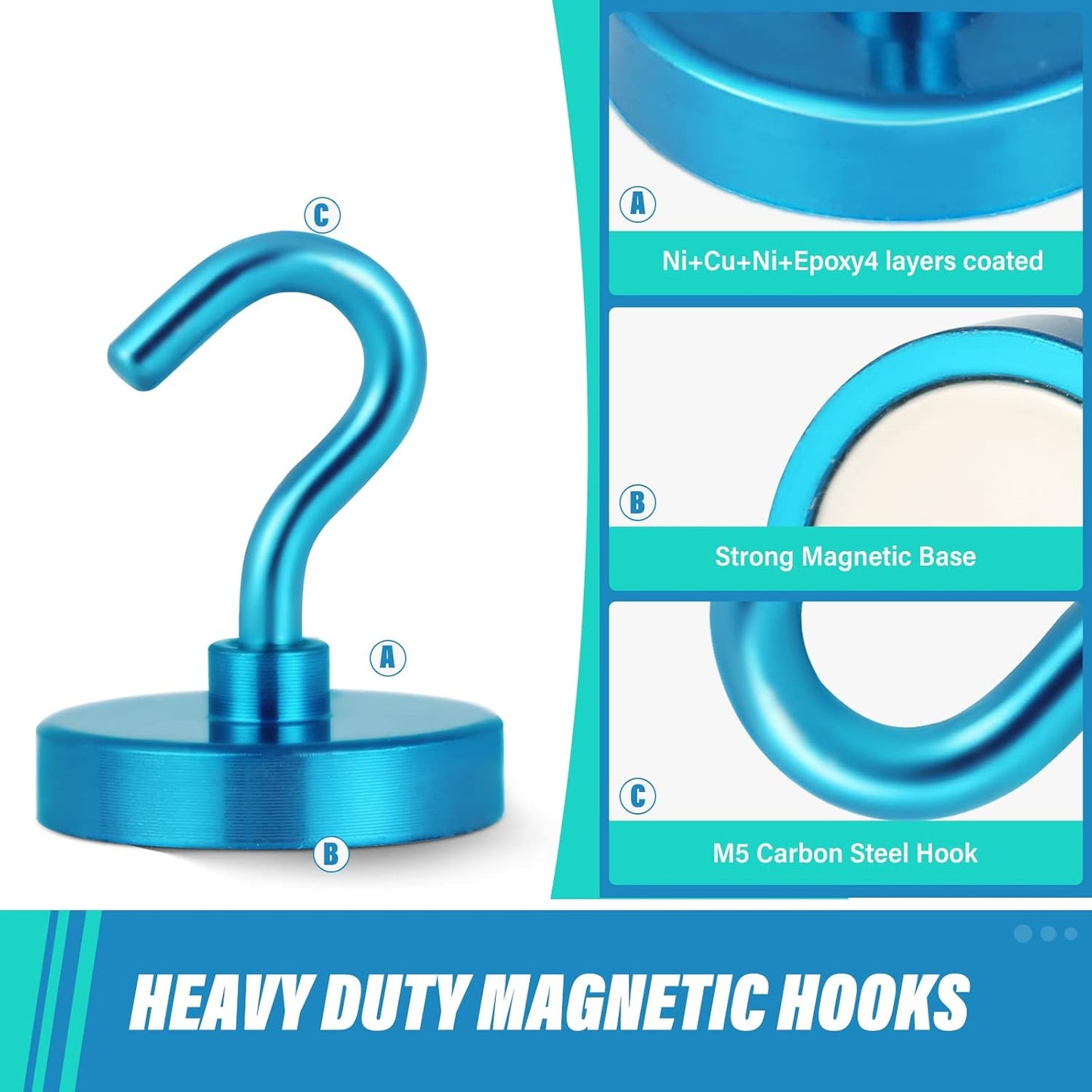 Neosmuk Magnetic Hooks Heavy Duty, Strong Magnet with Hook for Fridge, Super Neodymium Extra Strength Industrial Hooks for Hanging, Magnetic Hanger for Toolbox, Cruise, Grill(RoyalBlue,10 Pack)