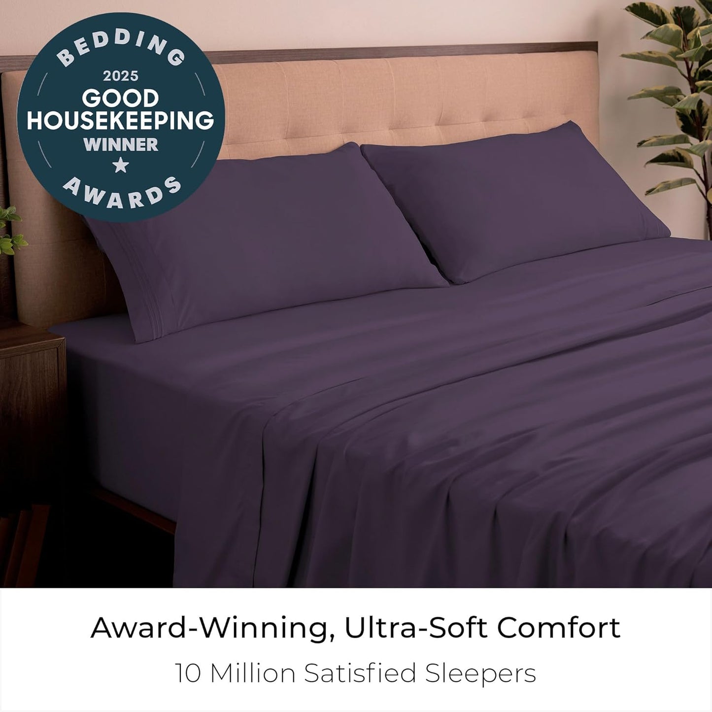 Mellanni California King Sheets Set - 4 PC Iconic Collection Bedding - Hotel Luxury, Extra Soft, Cooling Bed Sheets - Wrinkle, Fade, Stain Resistant (Cal King, Purple)