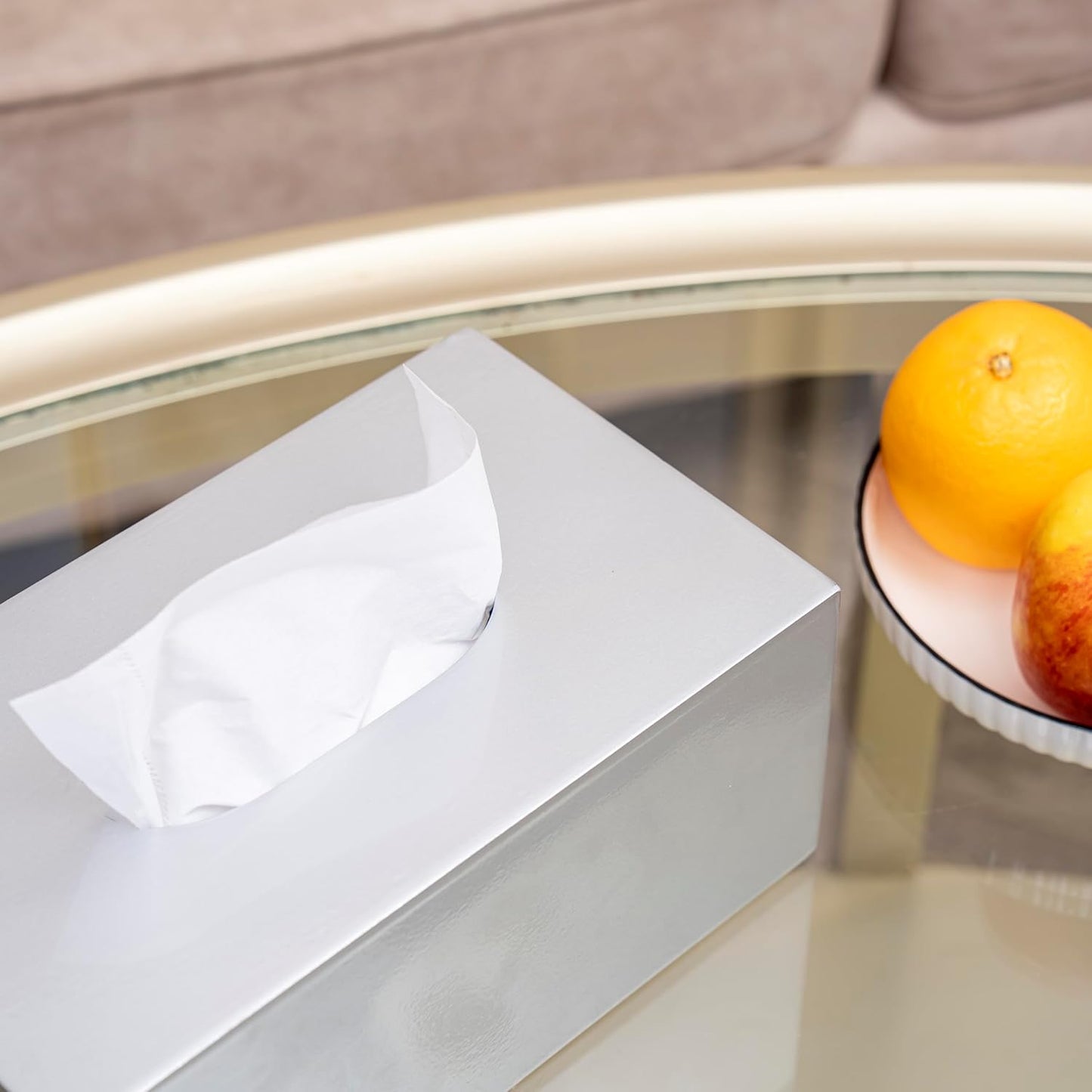 PEMAR Rectangular Lacquer Tissue Box, Handmade Rectangle Tissue Holder Decorative Napkin Dispenser Organizer Rustic Farmhouse Vintage Decor (Silver)