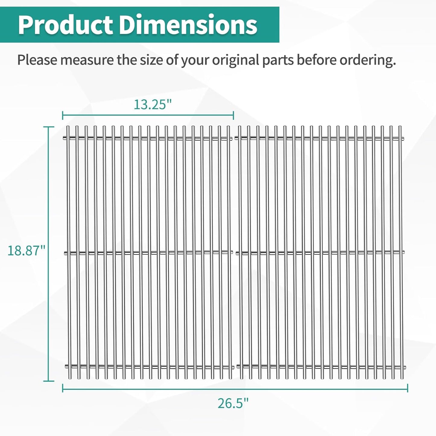 9MM 18 7/8" Stainless Steel Genesis 2 Grill Grates for Weber Genesis ii E-310 E-315 E-325 E-330 E-340 S-335 S-340 GS4 Genesis ii Grill Parts for Weber 66095 Genesis ii 300 LX 300 Series