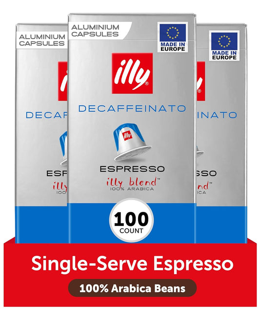 illy Aluminum Espresso Capsules - Compatible with Nespresso Machines - Decaf Coffee - Mild & Balanced - Notes of Caramel and Chocolate - Single Serve Capsules - 10 Count (Pack of 10)