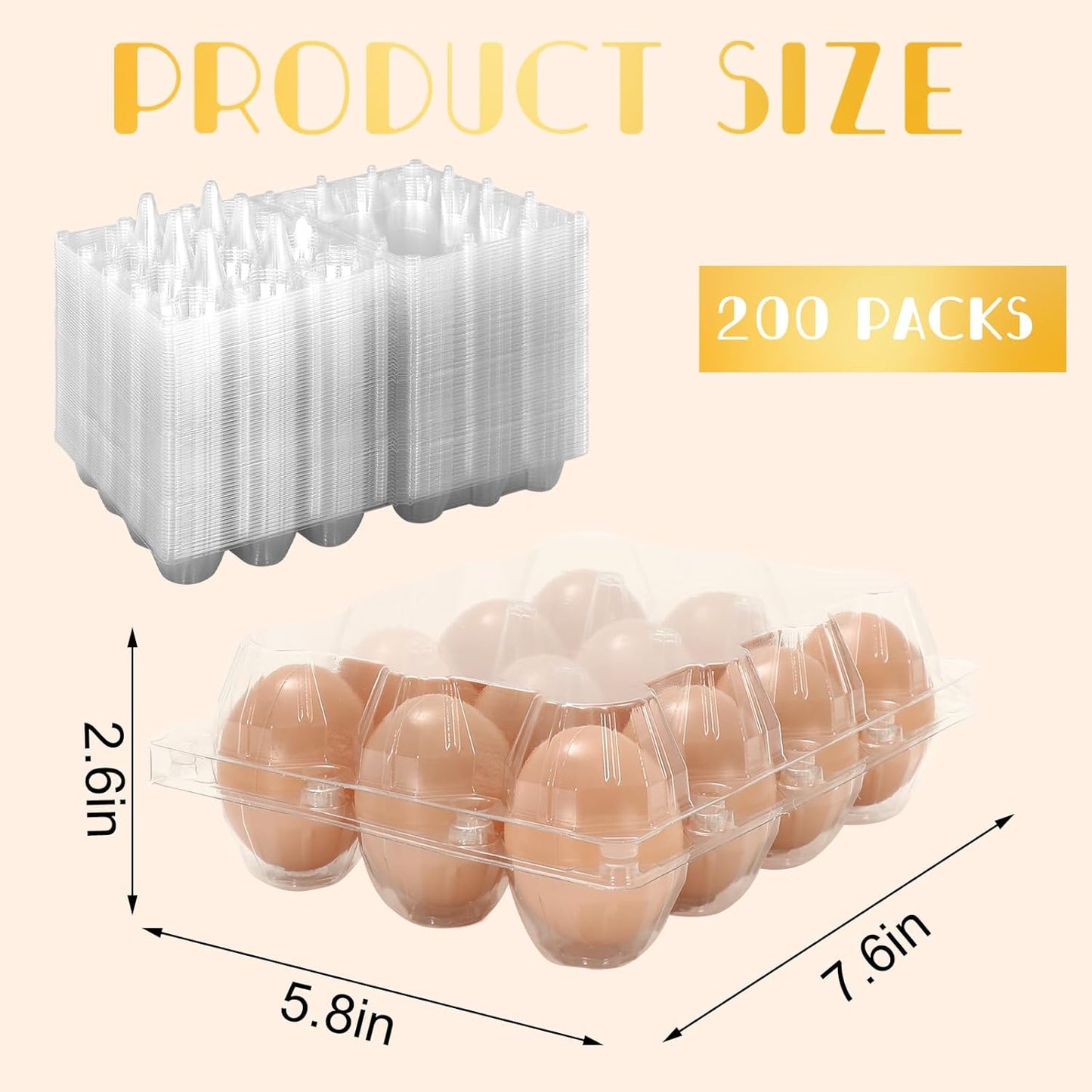 200Pcs Plastic Egg Carton Bulk Empty Clear Egg Tray Holder Container for Farm Business Market Home Kitchen Refrigerator Storage (3 x 4 Grids)