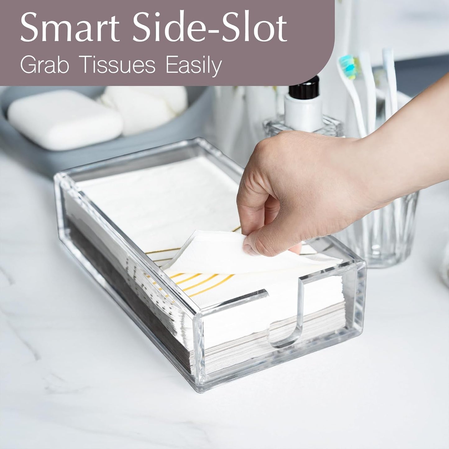 Acrylic Napkin Holder for Bathroom with Non Slip Pads Clear Paper Towel Holders for Kitchen with Rounded Corners Disposable Guest Hand Towel Tray Horizontal Trays 9.1x4.9x2.1