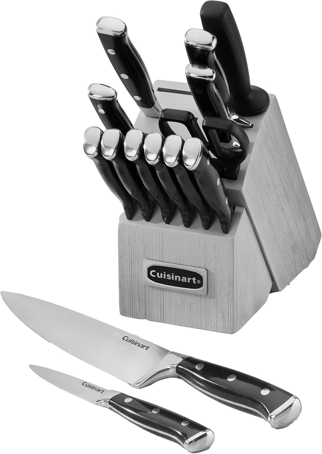 Cuisinart 15-Piece Knife Set with Block, High Carbon Stainless Steel, Forged Triple Rivet, Black/Gray C77BTR-15PG
