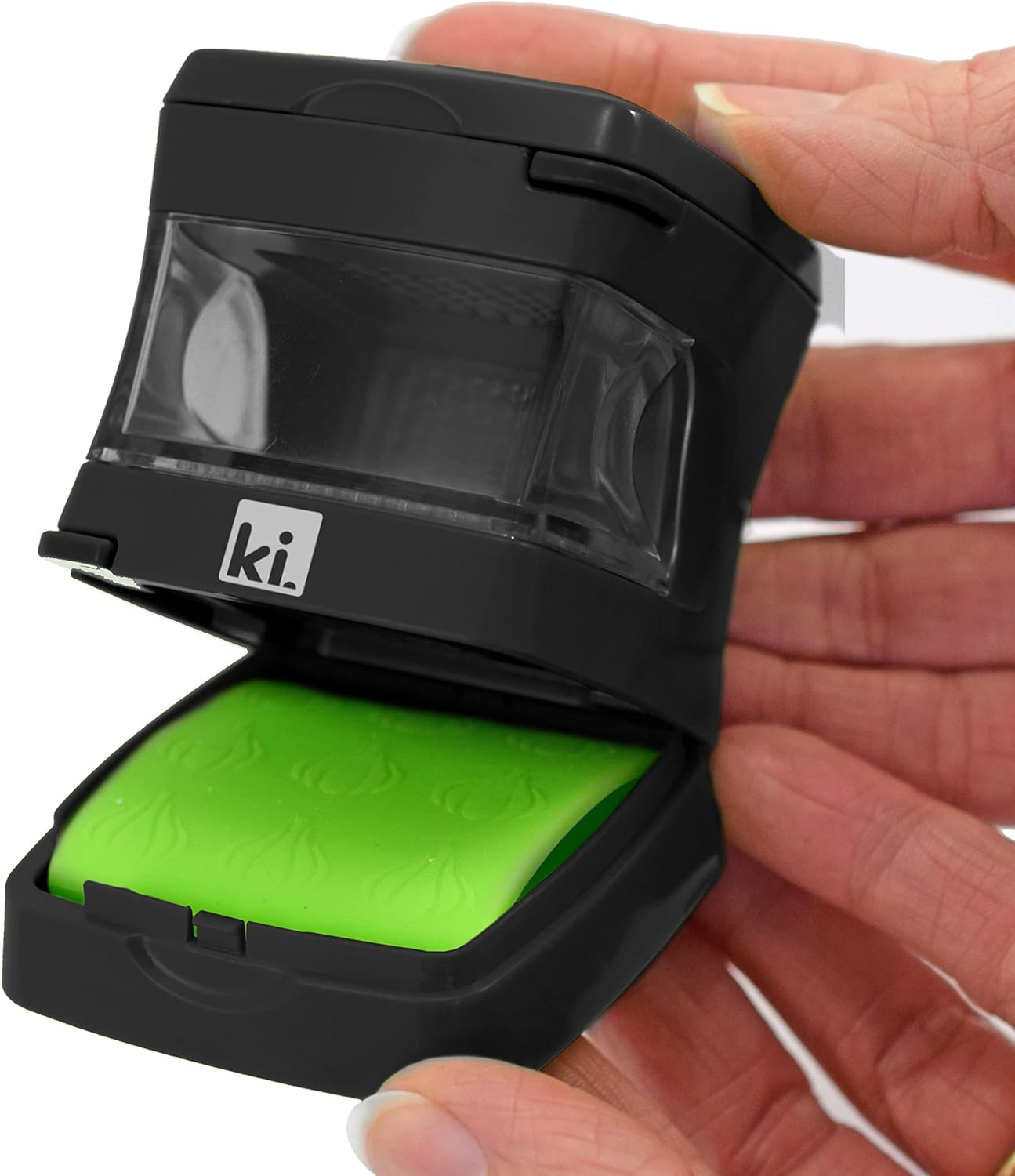 Garlic-A-Peel Garlic Press, Crusher, Cutter, Mincer, and Storage Container - Includes Silicone Garlic Peeler - Easy to Clean - Stainless Steel Blades – (Black), standard