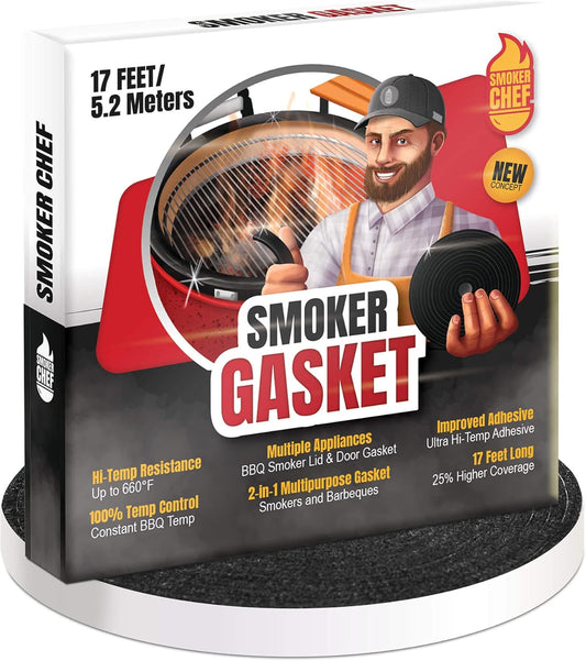 Smoker Gasket – 0.6’’ Wide 0.2’’ Thick High Temp Seal Grill Gasket – 17 FT Long Self Stick Black Nomex Tape Gaskets for Smokers and BBQ Lid – Heat Seal Material Replacement