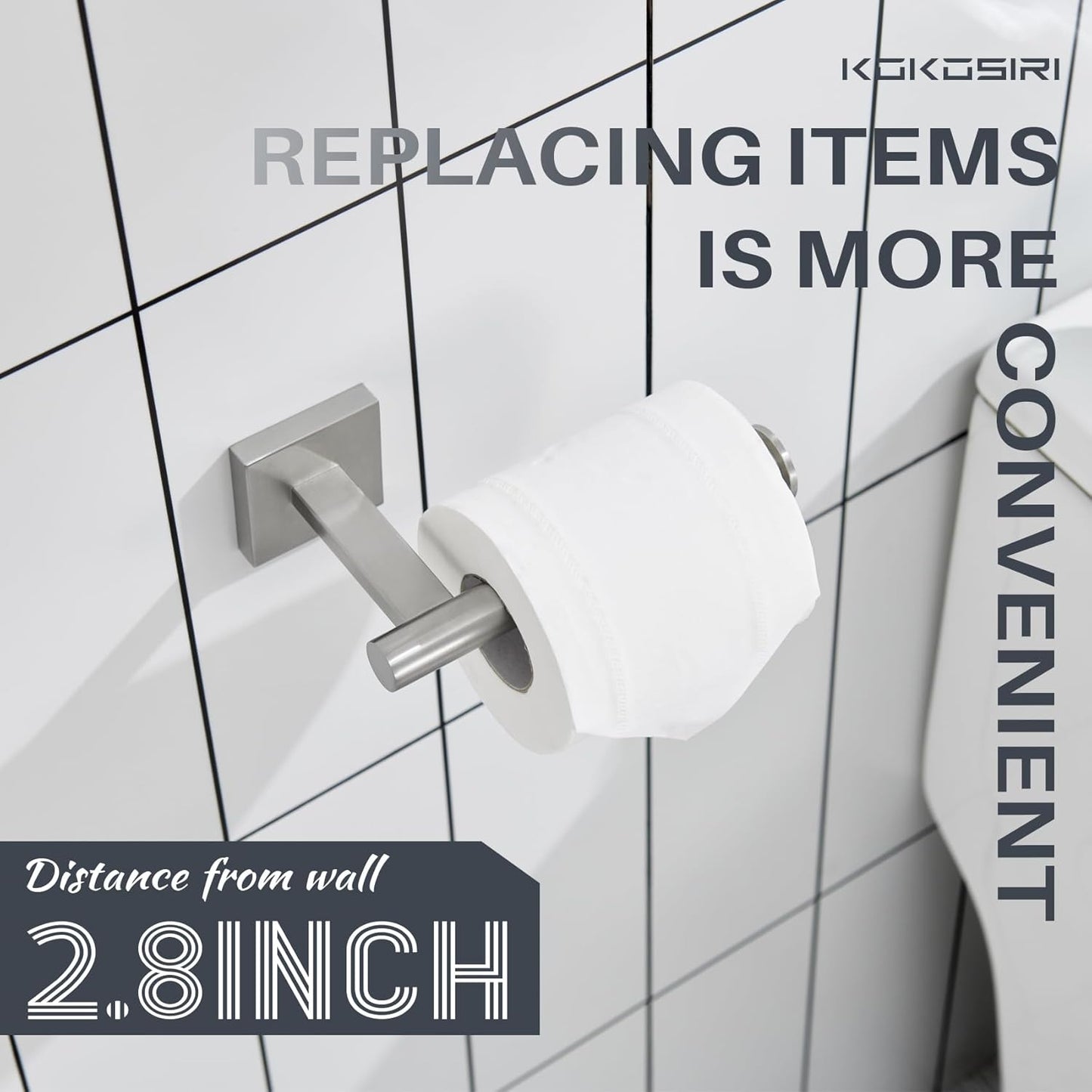 KOKOSIRI Toilet Paper Holder Tissue Paper Dispenser for Bathroom Toilet Roll Holder Wall Mounted, Brushed Nickel Stainless Steel 2 Pack, B2008BR-P2