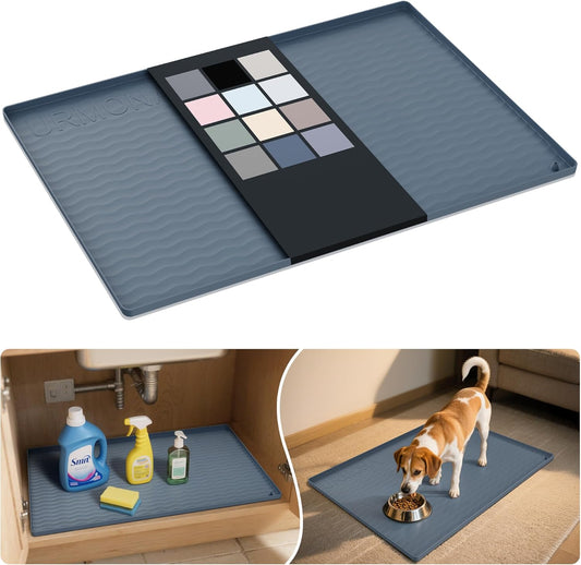 URMONA Waterproof Silicone Under Sink Mat 22'' x 14'' Shelf Liner for Kitchen and Bathroom, Cabinet and Counter Protector, Storage and Organizers, Litter Mat, Pet Cat Puppy Essentials(Dark Grey)