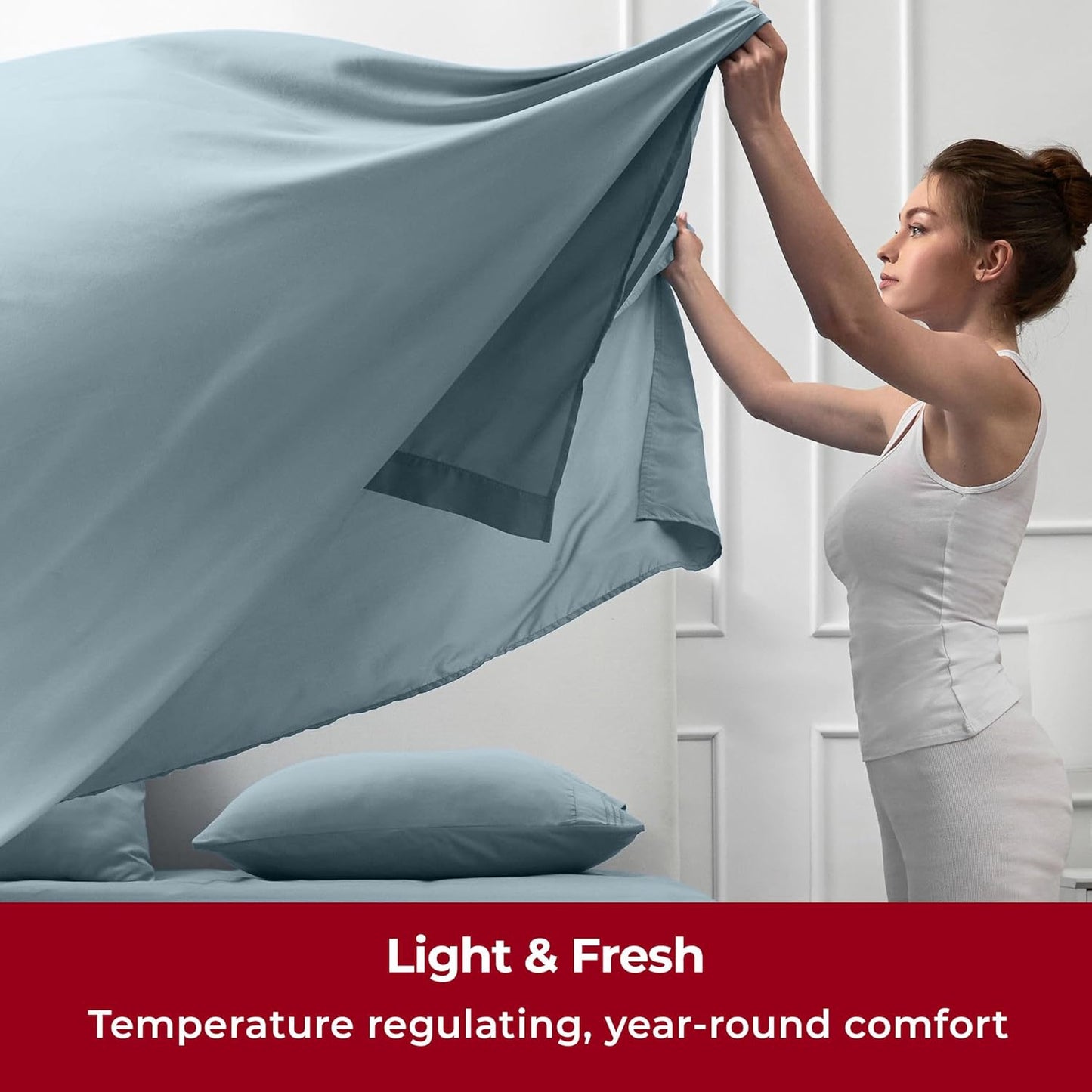 Mellanni Split King Sheets Set - 5 PC Iconic Collection Bedding - Hotel Luxury, Extra Soft, Cooling Bed Sheets - Wrinkle, Fade, Stain Resistant (Split King, Spa Blue)