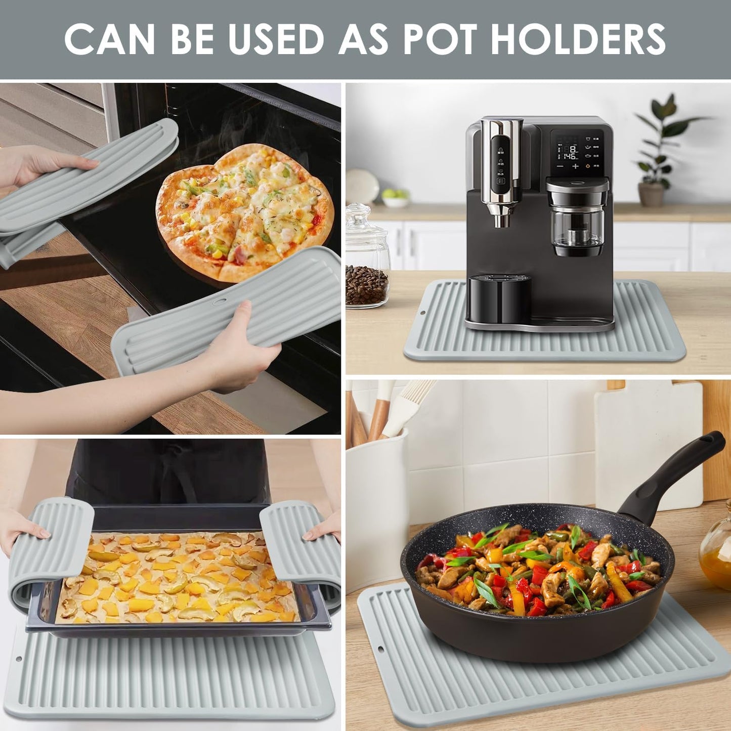 2 Pcs Gray Silicone Trivets 16"x12" Heat Resistant Trivets for Hot Pots and Pans Nonslip and Heat Resistant Hot Pads Silicone Square Trivet Mat Heat Resistant Mats for Countertop