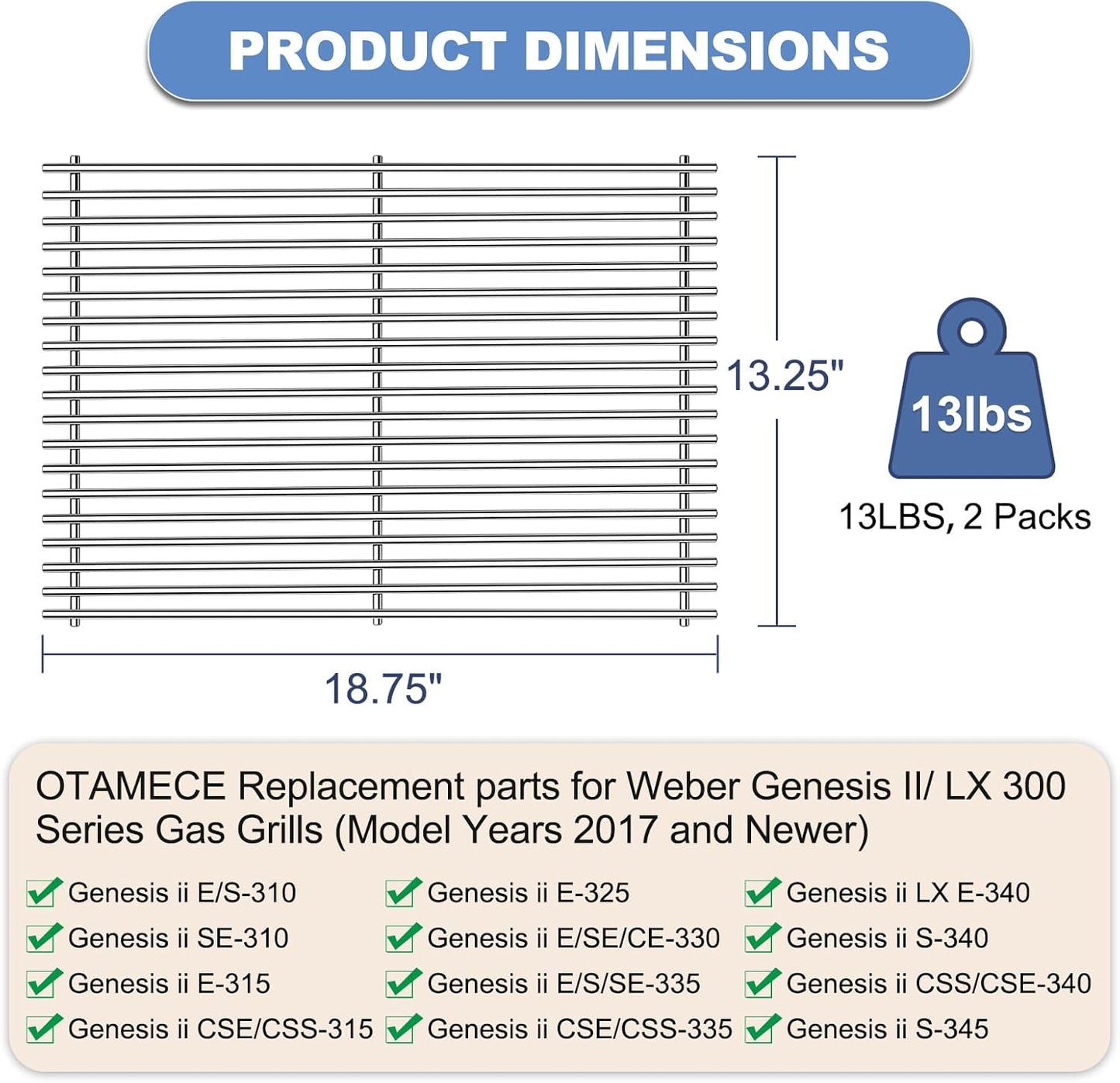 66095 Grill Grates with 66032 Flavorizer Bars for Weber Genesis 2 grill parts 300 Genesis II LX 300 Series ,Heat Deflector And Cooking Grids Replacement Parts For Weber Genesis ii E-310 E-315 S-335