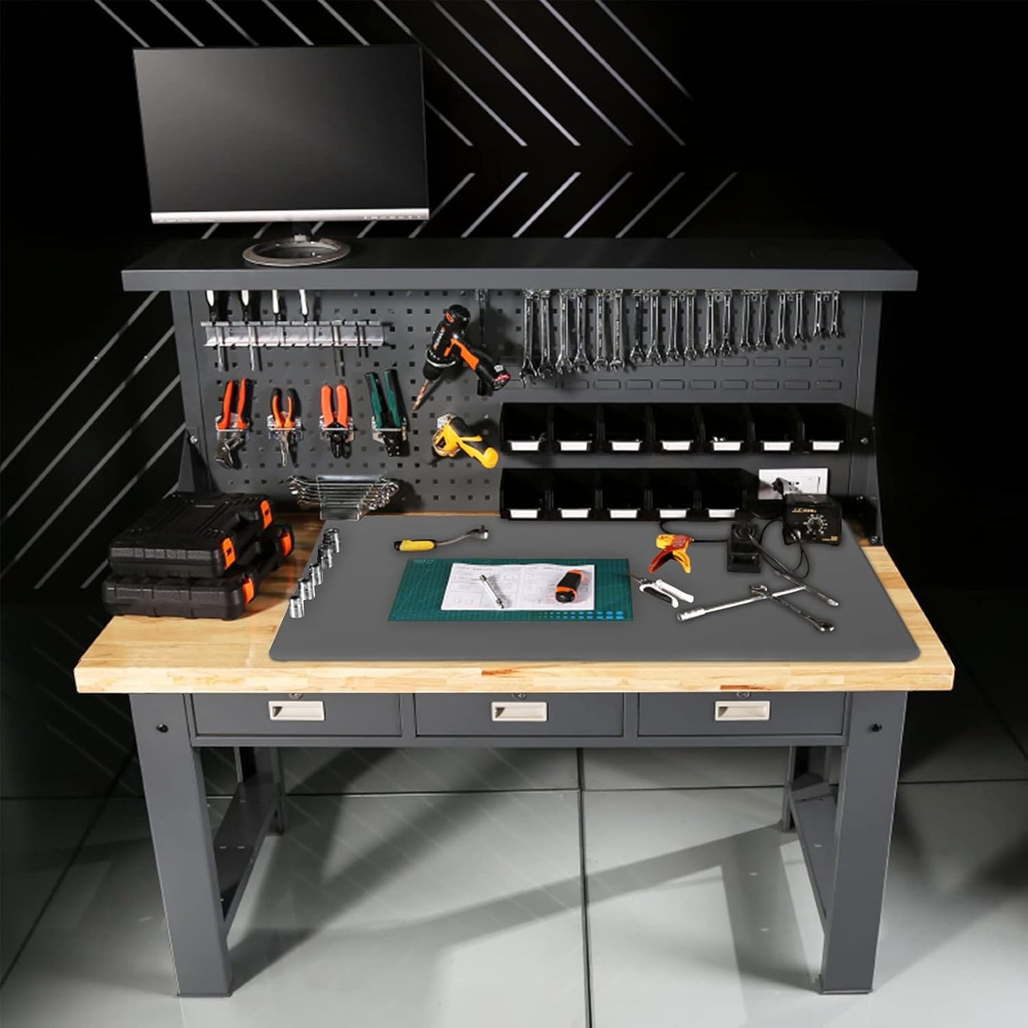 Ewen 25.6"x17.7"x0.08" Large Heat Resistant Silicone Mat for Kitchen Counter, 2mm Thick Countertop Protector Mat, Non-Stick Glass Top Stove Cover Pad for Appliances Coffee Maker Table Workbench Gray