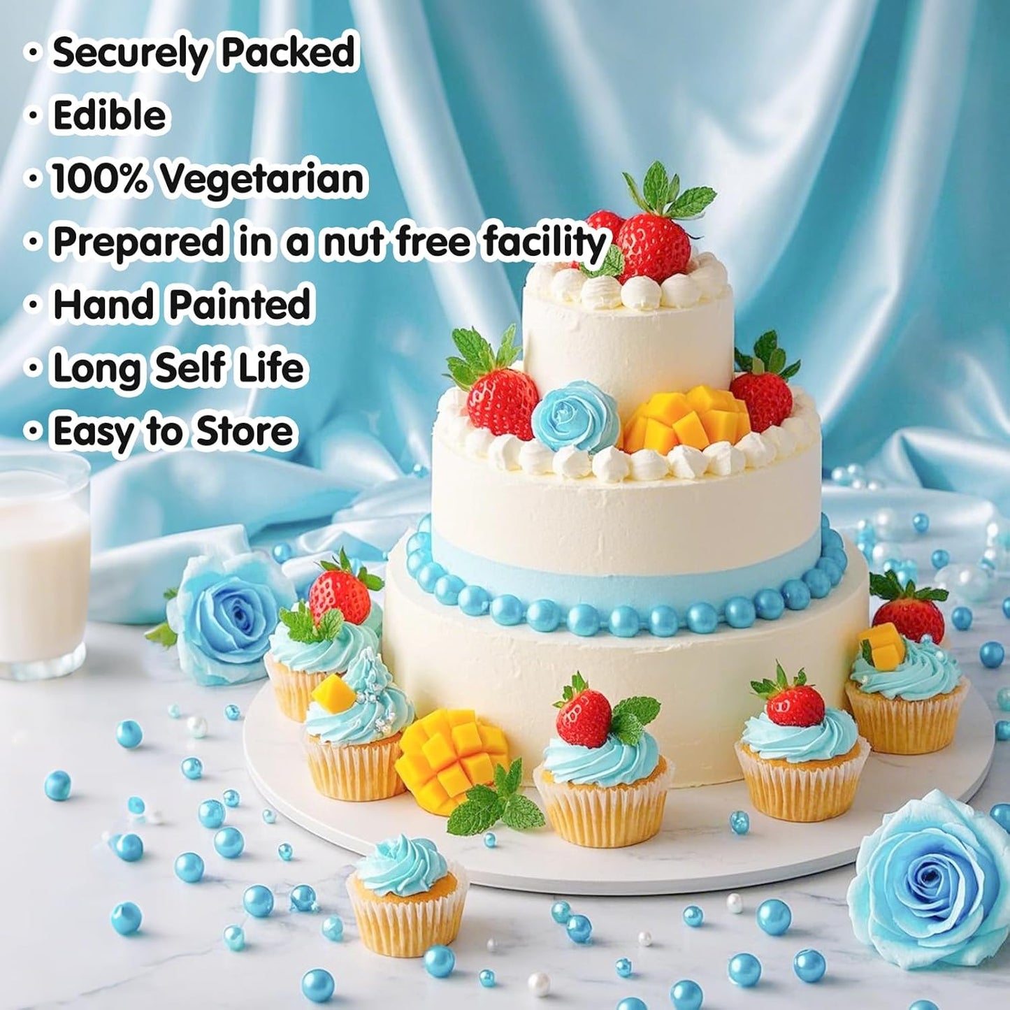 Edible Pearl Sprinkles,Blue Pearl Sugar Sprinkles,130g/4.58oz Mix Size,Baking Edible Cake Decorations, Cupcake Toppers,Cookie Decorating Donuts Ice Cream Toppings,Wedding Party Supplies