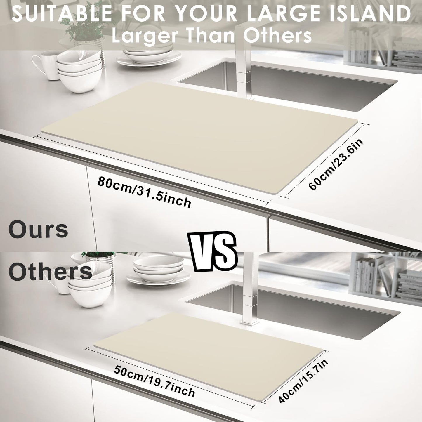 Extra Large Silicone Placemat, Food-Grade Flexible Silicone Mat Kids Non-Slip Dinner Placemat Waterproof Heat Insulation Countertop Protector Silicone Pastry Rolling Dough Mats 31.5x23.6'''Beige