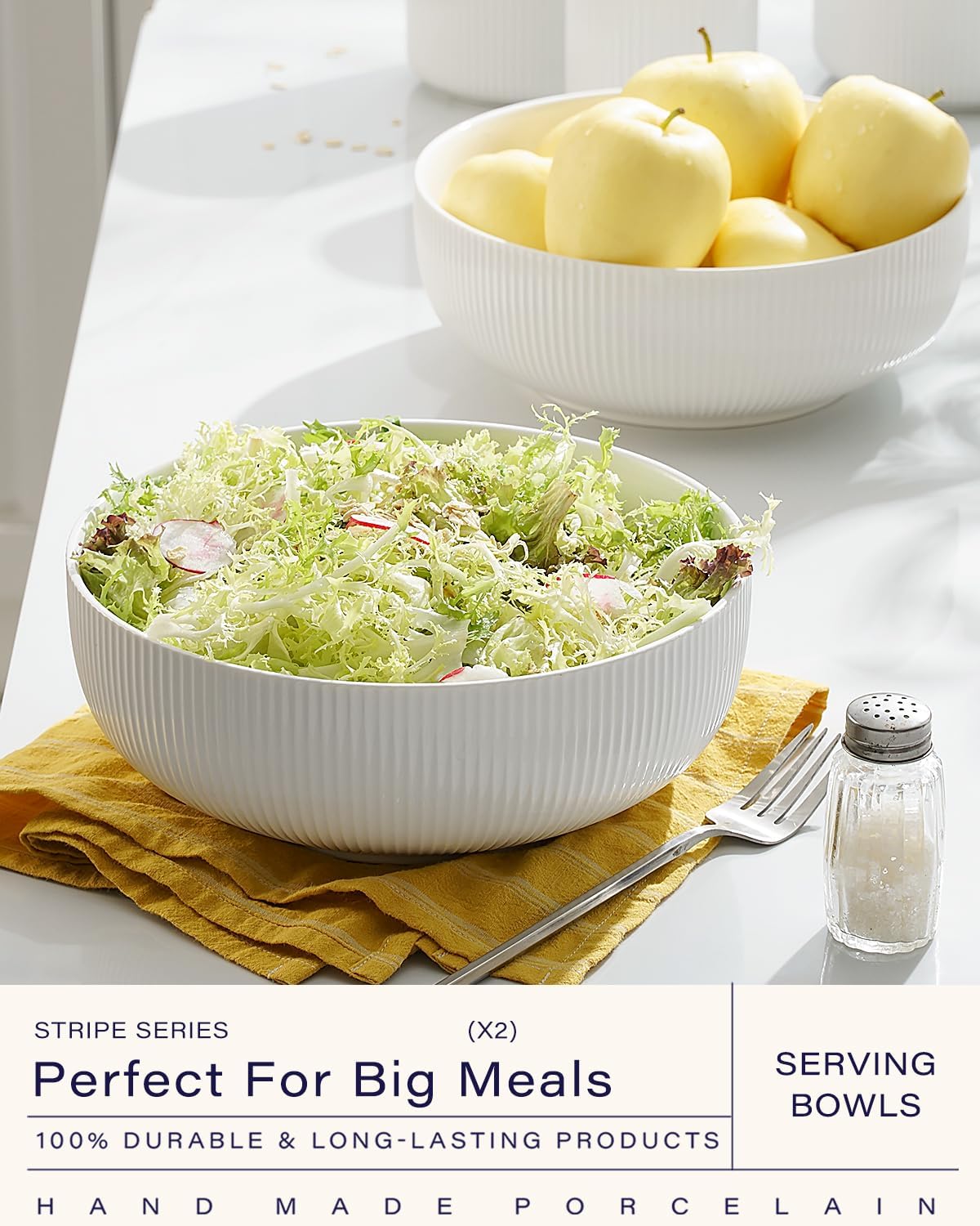 getstar Large Serving Bowls (9.5 inch & 92 fl oz), Ceramic Salad Bowl Set of 2, Microwave and Dishwasher Safe