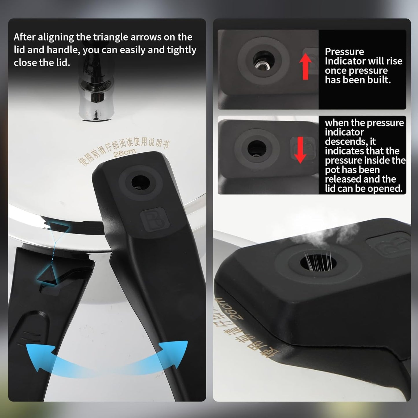 Stainless Steel Pressure Cooker, 6.3 Quart Induction Compatible Pressure Cooker with Pressure Indicator Safeguard Devices,Compatible with Gas & Induction Cooker