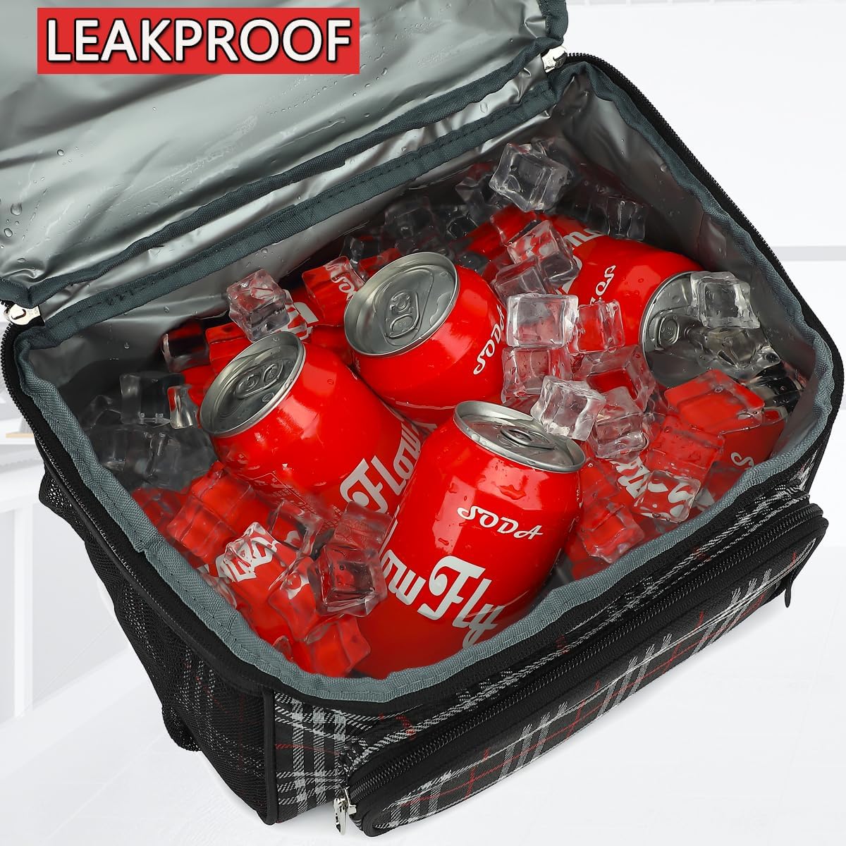 FlowFly Double Layer Cooler Insulated Lunch Bag Adult Lunch Box Large Tote Bag for Men, Women, With Adjustable Strap,Front Pocket and Dual Large Mesh Side Pockets