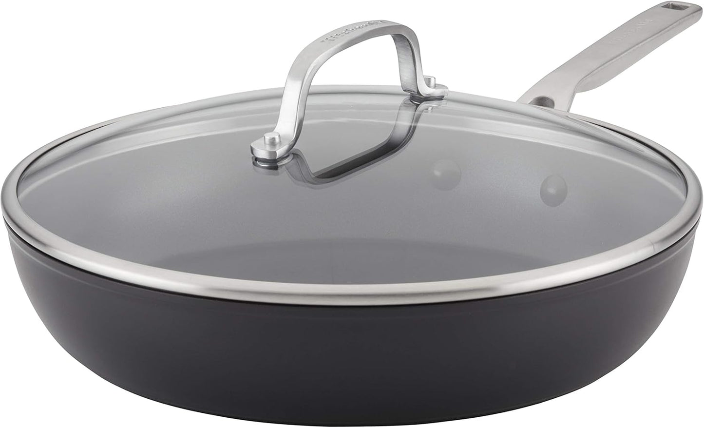 KitchenAid Hard Anodized Induction Nonstick Fry Pan/Skillet with Lid, 12.25 Inch, Matte Black
