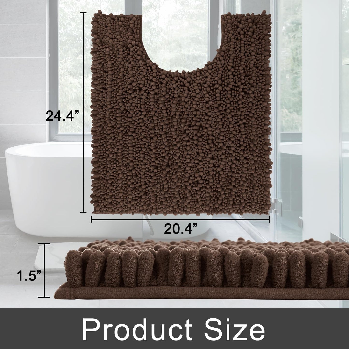 Yimobra Toilet Rug U Shaped Washable 24x20 Inch - Ultra Soft Absorbent Chenille Bath Rugs for Toilet, Quick Dry & Machine Washable, Non Slip Contour Bathroom Mat, Brown