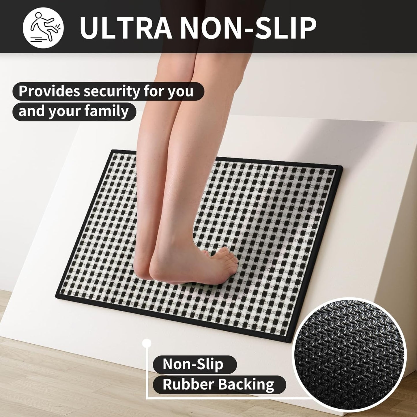 Kitchen Runner Rugs Non Slip Washable, Super Absorbent Soft Chenille Braided Kitchen Mats for Floor Rubber Backing Sink Mat Standing Hallway Floor Mat, Easy Clean, Black 17"x59"