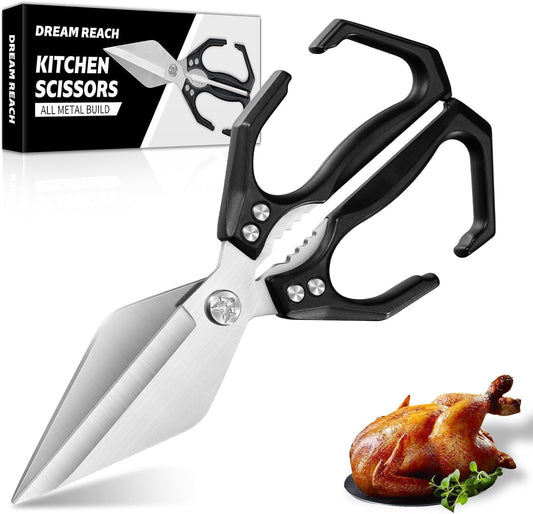 Dream Reach Kitchen Scissors for Food Heavy Duty Poultry Shears with Ergonomic Handle, Japanese High-Carbon Steel Culinary Shears for Chicken, Meat, Seafood, Bone Cutting, Gift Box Included (Black)